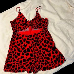 Red leopard romper